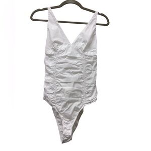 Zara Deep V sleeveless bodysuit draped poplin adjustable spaghetti straps, small